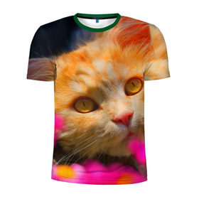 Мужская футболка 3D спортивная с принтом Кошечка в Санкт-Петербурге, 100% полиэстер с улучшенными характеристиками | приталенный силуэт, круглая горловина, широкие плечи, сужается к линии бедра | Тематика изображения на принте: животные | кот | кошка | милая | рыжий