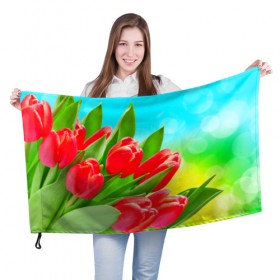 Флаг 3D с принтом Тюльпаны в Санкт-Петербурге, 100% полиэстер | плотность ткани — 95 г/м2, размер — 67 х 109 см. Принт наносится с одной стороны | краснык | природа | тюльпан | цветок