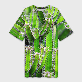 Платье-футболка 3D с принтом Кактус в Санкт-Петербурге,  |  | кактус | колючки | прикольные картинки | природа | цветочки | цветы