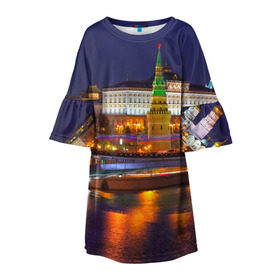Детское платье 3D с принтом Москва (Кремль) в Санкт-Петербурге, 100% полиэстер | прямой силуэт, чуть расширенный к низу. Круглая горловина, на рукавах — воланы | Тематика изображения на принте: moscow | russia | кремль | москва | столица