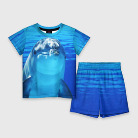 Детский костюм с шортами 3D с принтом Дельфин в Санкт-Петербурге,  |  | вода | дельфин | море | отдых | отпуск | подводный мир | туризм