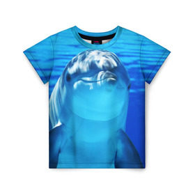 Детская футболка 3D с принтом Дельфин в Санкт-Петербурге, 100% гипоаллергенный полиэфир | прямой крой, круглый вырез горловины, длина до линии бедер, чуть спущенное плечо, ткань немного тянется | Тематика изображения на принте: вода | дельфин | море | отдых | отпуск | подводный мир | туризм