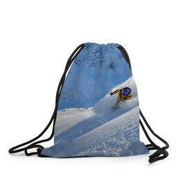 Рюкзак-мешок 3D с принтом Спуск в Санкт-Петербурге, 100% полиэстер | плотность ткани — 200 г/м2, размер — 35 х 45 см; лямки — толстые шнурки, застежка на шнуровке, без карманов и подкладки | гора | зима | лыжник | снег | спорт | спуск