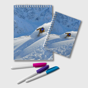 Блокнот с принтом Спуск в Санкт-Петербурге, 100% бумага | 48 листов, плотность листов — 60 г/м2, плотность картонной обложки — 250 г/м2. Листы скреплены удобной пружинной спиралью. Цвет линий — светло-серый
 | Тематика изображения на принте: гора | зима | лыжник | снег | спорт | спуск