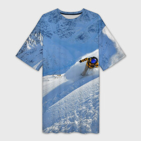Платье-футболка 3D с принтом Спуск в Санкт-Петербурге,  |  | гора | зима | лыжник | снег | спорт | спуск