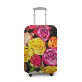 Чехол для чемодана 3D с принтом Букет роз в Санкт-Петербурге, 86% полиэфир, 14% спандекс | двустороннее нанесение принта, прорези для ручек и колес | жёлтый | красный | лепестки | прикольные картинки | розы | цветочки | цветы