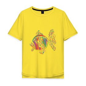 Мужская футболка хлопок Oversize с принтом Разноцветная рыбка в Санкт-Петербурге, 100% хлопок | свободный крой, круглый ворот, “спинка” длиннее передней части | 