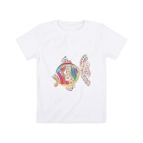 Детская футболка хлопок с принтом Разноцветная рыбка в Санкт-Петербурге, 100% хлопок | круглый вырез горловины, полуприлегающий силуэт, длина до линии бедер | 