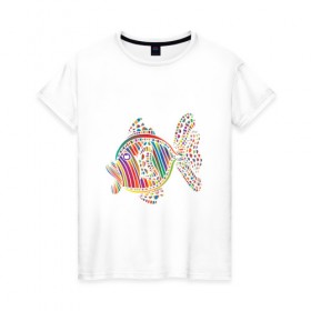 Женская футболка хлопок с принтом Разноцветная рыбка в Санкт-Петербурге, 100% хлопок | прямой крой, круглый вырез горловины, длина до линии бедер, слегка спущенное плечо | 