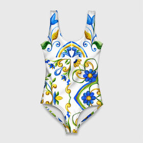 Купальник-боди 3D с принтом Майолика в Санкт-Петербурге, 82% полиэстер, 18% эластан | Круглая горловина, круглый вырез на спине | dg | dolce | dolce  gabana | dolce  gabbana | dolce gabbana | maiolica | majolica | trend | барселона | дольче | дольче габана | дольче габбана | керамика | майолика | мода | модный принт | мозаика | мозайка | плитка | роспись | тренд