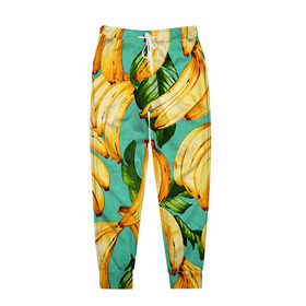 Мужские брюки 3D с принтом Банан в Санкт-Петербурге, 100% полиэстер | манжеты по низу, эластичный пояс регулируется шнурком, по бокам два кармана без застежек, внутренняя часть кармана из мелкой сетки | Тематика изображения на принте: banana | банан | бананы | паттерн