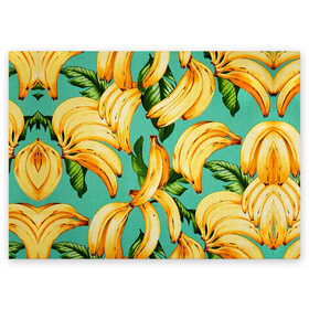 Поздравительная открытка с принтом Банан в Санкт-Петербурге, 100% бумага | плотность бумаги 280 г/м2, матовая, на обратной стороне линовка и место для марки
 | Тематика изображения на принте: banana | банан | бананы | паттерн