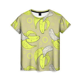 Женская футболка 3D с принтом Банан 8 в Санкт-Петербурге, 100% полиэфир ( синтетическое хлопкоподобное полотно) | прямой крой, круглый вырез горловины, длина до линии бедер | banana | банан | бананы | паттерн