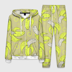 Мужской костюм 3D с принтом Банан 8 в Санкт-Петербурге, 100% полиэстер | Манжеты и пояс оформлены тканевой резинкой, двухслойный капюшон со шнурком для регулировки, карманы спереди | banana | банан | бананы | паттерн