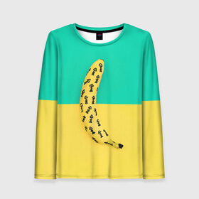 Женский лонгслив 3D с принтом Банан 5 в Санкт-Петербурге, 100% полиэстер | длинные рукава, круглый вырез горловины, полуприлегающий силуэт | banana | fashion | банан | бананы | мода