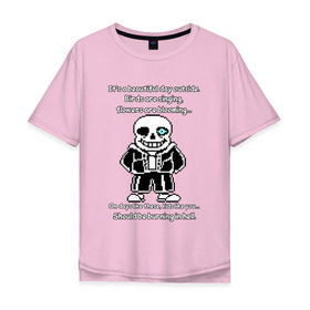 Мужская футболка хлопок Oversize с принтом Sans Battle в Санкт-Петербурге, 100% хлопок | свободный крой, круглый ворот, “спинка” длиннее передней части | gaster blaster | genocide | sans | sans battle | undertale | гастер бластер | геноцид | санс