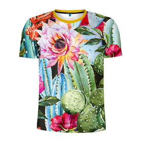 Мужская футболка 3D спортивная с принтом Зелень в Санкт-Петербурге, 100% полиэстер с улучшенными характеристиками | приталенный силуэт, круглая горловина, широкие плечи, сужается к линии бедра | Тематика изображения на принте: кактусы | лилия | тропики | цветы