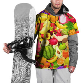 Накидка на куртку 3D с принтом Веселые фрукты в Санкт-Петербурге, 100% полиэстер |  | апельсин | арбуз | банан | виноград | груша | киви | овощи | питание | ппп | правильное | тайланд | фрукт | яблоко