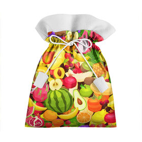 Подарочный 3D мешок с принтом Веселые фрукты в Санкт-Петербурге, 100% полиэстер | Размер: 29*39 см | апельсин | арбуз | банан | виноград | груша | киви | овощи | питание | ппп | правильное | тайланд | фрукт | яблоко