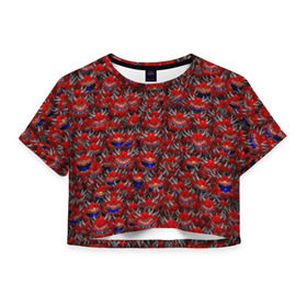 Женская футболка 3D укороченная с принтом Какодемоны (pixel-art) в Санкт-Петербурге, 100% полиэстер | круглая горловина, длина футболки до линии талии, рукава с отворотами | doom | демон | дум