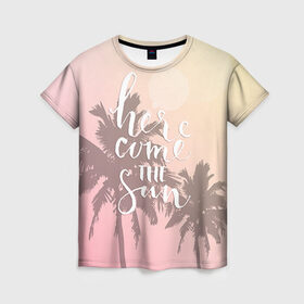 Женская футболка 3D с принтом HAWAII 7 в Санкт-Петербурге, 100% полиэфир ( синтетическое хлопкоподобное полотно) | прямой крой, круглый вырез горловины, длина до линии бедер | hawaii | гаваи | лето | океан | отдых | пальмы | пляж | серф