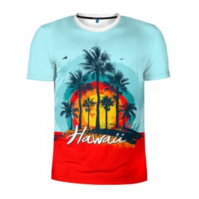 Мужская футболка 3D спортивная с принтом HAWAII 6 в Санкт-Петербурге, 100% полиэстер с улучшенными характеристиками | приталенный силуэт, круглая горловина, широкие плечи, сужается к линии бедра | Тематика изображения на принте: hawaii | гаваи | лето | океан | отдых | пальмы | пляж | серф