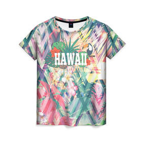 Женская футболка 3D с принтом HAWAII 5 в Санкт-Петербурге, 100% полиэфир ( синтетическое хлопкоподобное полотно) | прямой крой, круглый вырез горловины, длина до линии бедер | hawaii | гаваи | лето | океан | отдых | пальмы | пляж | серф