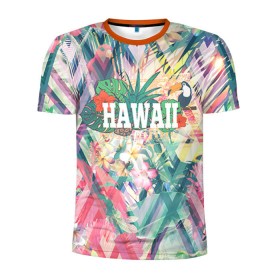 Мужская футболка 3D спортивная с принтом HAWAII 5 в Санкт-Петербурге, 100% полиэстер с улучшенными характеристиками | приталенный силуэт, круглая горловина, широкие плечи, сужается к линии бедра | hawaii | гаваи | лето | океан | отдых | пальмы | пляж | серф