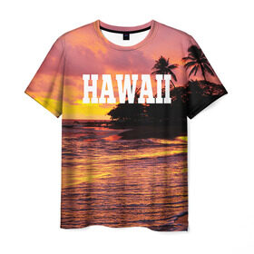 Мужская футболка 3D с принтом HAWAII 2 в Санкт-Петербурге, 100% полиэфир | прямой крой, круглый вырез горловины, длина до линии бедер | hawaii | гаваи | лето | океан | отдых | пальмы | пляж | серф