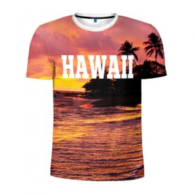 Мужская футболка 3D спортивная с принтом HAWAII 2 в Санкт-Петербурге, 100% полиэстер с улучшенными характеристиками | приталенный силуэт, круглая горловина, широкие плечи, сужается к линии бедра | Тематика изображения на принте: hawaii | гаваи | лето | океан | отдых | пальмы | пляж | серф
