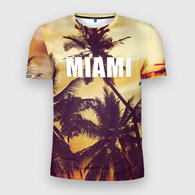Мужская футболка 3D спортивная с принтом MIAMI в Санкт-Петербурге, 100% полиэстер с улучшенными характеристиками | приталенный силуэт, круглая горловина, широкие плечи, сужается к линии бедра | miami | лето | майами | маями | океан | отдых | пальмы | пляж | серф