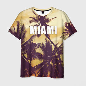 Мужская футболка 3D с принтом MIAMI в Санкт-Петербурге, 100% полиэфир | прямой крой, круглый вырез горловины, длина до линии бедер | miami | лето | майами | маями | океан | отдых | пальмы | пляж | серф