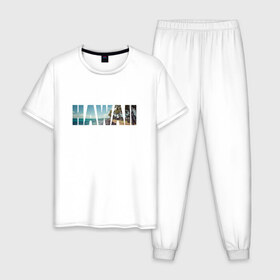Мужская пижама хлопок с принтом HAWAII 8 в Санкт-Петербурге, 100% хлопок | брюки и футболка прямого кроя, без карманов, на брюках мягкая резинка на поясе и по низу штанин
 | hawaii | гаваи | лето | море | океан | пальмы | пляж | серф