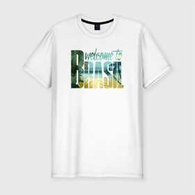 Мужская футболка премиум с принтом Бразилия в Санкт-Петербурге, 92% хлопок, 8% лайкра | приталенный силуэт, круглый вырез ворота, длина до линии бедра, короткий рукав | brasil | бразилия | море | океан | пальмы | пляж