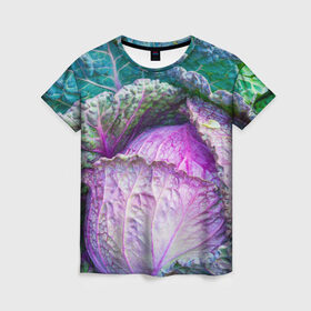 Женская футболка 3D с принтом Капуста в Санкт-Петербурге, 100% полиэфир ( синтетическое хлопкоподобное полотно) | прямой крой, круглый вырез горловины, длина до линии бедер | дача | еда | зелень | капуста | овощи | огород | растения | цветная капуста