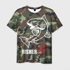 Мужская футболка 3D с принтом Лучший рыбак в Санкт-Петербурге, 100% полиэфир | прямой крой, круглый вырез горловины, длина до линии бедер | Тематика изображения на принте: best fisherman | camouflage | fish | fishing | man | камуфляж | лучший рыбак | мужчина | рыба | рыбалка