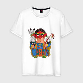 Мужская футболка хлопок с принтом Забавные Индейцы 7 в Санкт-Петербурге, 100% хлопок | прямой крой, круглый вырез горловины, длина до линии бедер, слегка спущенное плечо. | 