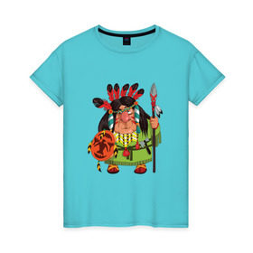Женская футболка хлопок с принтом Забавные Индейцы 8 в Санкт-Петербурге, 100% хлопок | прямой крой, круглый вырез горловины, длина до линии бедер, слегка спущенное плечо | апачи | вождь | воин | животные | запад | канада | лидер | лицо | северная | смешные | талисман | цвет
