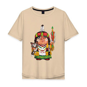 Мужская футболка хлопок Oversize с принтом Забавные Индейцы 9 в Санкт-Петербурге, 100% хлопок | свободный крой, круглый ворот, “спинка” длиннее передней части | апачи | вождь | воин | животные | запад | канада | лидер | лицо | северная | смешные | талисман | цвет