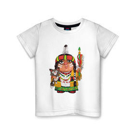 Детская футболка хлопок с принтом Забавные Индейцы 9 в Санкт-Петербурге, 100% хлопок | круглый вырез горловины, полуприлегающий силуэт, длина до линии бедер | апачи | вождь | воин | животные | запад | канада | лидер | лицо | северная | смешные | талисман | цвет