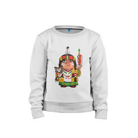 Детский свитшот хлопок с принтом Забавные Индейцы 9 в Санкт-Петербурге, 100% хлопок | круглый вырез горловины, эластичные манжеты, пояс и воротник | апачи | вождь | воин | животные | запад | канада | лидер | лицо | северная | смешные | талисман | цвет