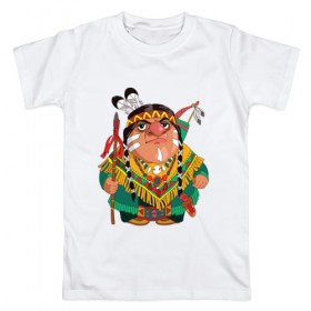 Мужская футболка хлопок с принтом Забавные Индейцы 10 в Санкт-Петербурге, 100% хлопок | прямой крой, круглый вырез горловины, длина до линии бедер, слегка спущенное плечо. | апачи | вождь | воин | животные | запад | канада | лидер | лицо | северная | смешные | талисман | цвет