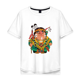 Мужская футболка хлопок Oversize с принтом Забавные Индейцы 10 в Санкт-Петербурге, 100% хлопок | свободный крой, круглый ворот, “спинка” длиннее передней части | Тематика изображения на принте: апачи | вождь | воин | животные | запад | канада | лидер | лицо | северная | смешные | талисман | цвет