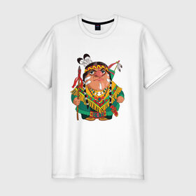 Мужская футболка премиум с принтом Забавные Индейцы 10 в Санкт-Петербурге, 92% хлопок, 8% лайкра | приталенный силуэт, круглый вырез ворота, длина до линии бедра, короткий рукав | апачи | вождь | воин | животные | запад | канада | лидер | лицо | северная | смешные | талисман | цвет