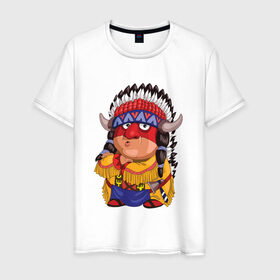 Мужская футболка хлопок с принтом Забавные Индейцы 11 в Санкт-Петербурге, 100% хлопок | прямой крой, круглый вырез горловины, длина до линии бедер, слегка спущенное плечо. | апачи | вождь | воин | животные | запад | канада | лидер | лицо | северная | смешные | талисман | цвет