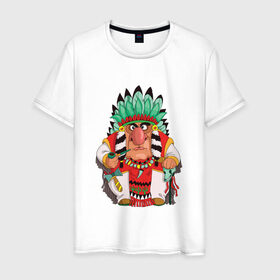Мужская футболка хлопок с принтом Забавные Индейцы 12 в Санкт-Петербурге, 100% хлопок | прямой крой, круглый вырез горловины, длина до линии бедер, слегка спущенное плечо. | 