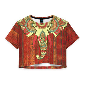 Женская футболка 3D укороченная с принтом Индия 4 в Санкт-Петербурге, 100% полиэстер | круглая горловина, длина футболки до линии талии, рукава с отворотами | india | индия | индуизм | кришна | слон