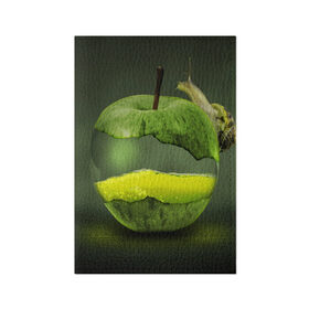 Обложка для паспорта матовая кожа с принтом Яблоко в Санкт-Петербурге, натуральная матовая кожа | размер 19,3 х 13,7 см; прозрачные пластиковые крепления | Тематика изображения на принте: арт | зеленый | новые | улитка | фантастика | фрукты | яблоко