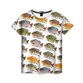 Женская футболка 3D с принтом Рыбки в Санкт-Петербурге, 100% полиэфир ( синтетическое хлопкоподобное полотно) | прямой крой, круглый вырез горловины, длина до линии бедер | bait | fish | fishing | lure | tackle | блесна | наживка | приманка | рыба | рыбалка | снасть
