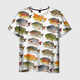 Мужская футболка 3D с принтом Рыбки в Санкт-Петербурге, 100% полиэфир | прямой крой, круглый вырез горловины, длина до линии бедер | bait | fish | fishing | lure | tackle | блесна | наживка | приманка | рыба | рыбалка | снасть
